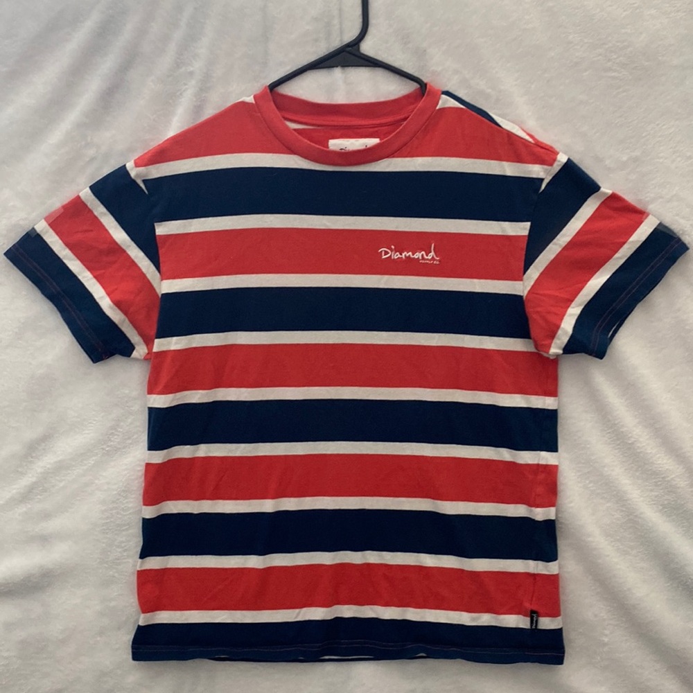 Men’s Orange Blue Striped Diamond Supply Co T Shirt -size M